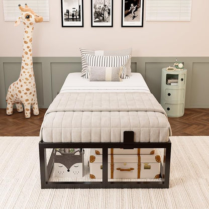 Bilily 14 Inch Twin Bed Frame with Sturdy Steel Slat Support,Heavy Duty Metal Platform Twin Size Mattress Foundation,No Box Spring Needed,Easy Assembly,Noise Free,Black