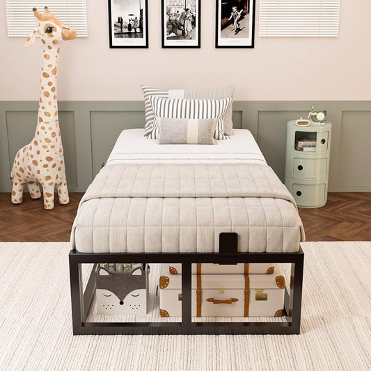 Bilily 14 Inch Twin Bed Frame with Sturdy Steel Slat Support,Heavy Duty Metal Platform Twin Size Mattress Foundation,No Box Spring Needed,Easy Assembly,Noise Free,Black