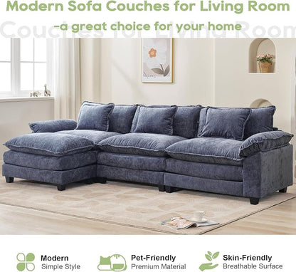 Oprisen 120" Modular Sectional Sofa, Comfy Cloud Couch Sectional Sofa with Ottoman, Chenille Sofa Sleeper Deep Seat Sofa with Throw Pillows for Living Room (Blue, 120"- L Shape)