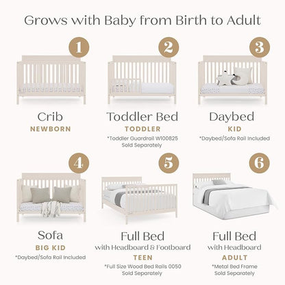 Delta Children Isabelle 6-in-1 Convertible Crib, Converts to Toddler Bed, Daybed, Sofa & Full Bed with/Without Footbaord, Greenguard Gold Certified, Mattress Heights, Soft Beige