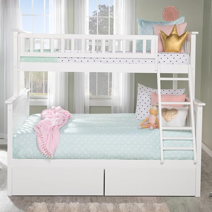 AFI, Columbia Twin Over Full Ladder Bunk Bed with Storage Drawers, White