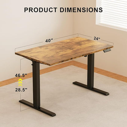 WALKINGDESK 40x24 Inches Whole Piece Electric Standing Desk, Seamless One Piece Height Adjustable Sit to Stand up Desk for Home Office, Ergonomic Computer Workstation, Rustic Brown