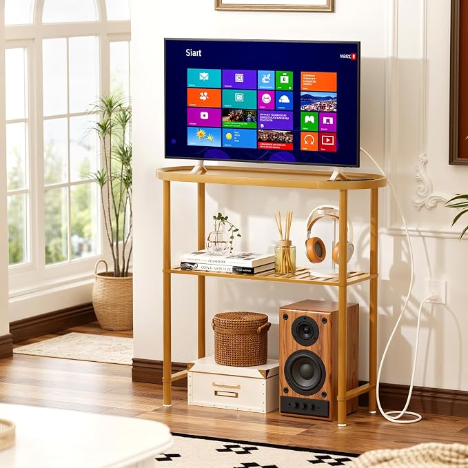 Small Entryway Table Bamboo, Narrow Hallway Table 2-tier, Slim Console Table with Anti-fall Edge, Sofa Side Table 5min Assembly, Small TV Stand, Plant Stand, Walnut, 30.7"L x 11.8"W x 29.7"H