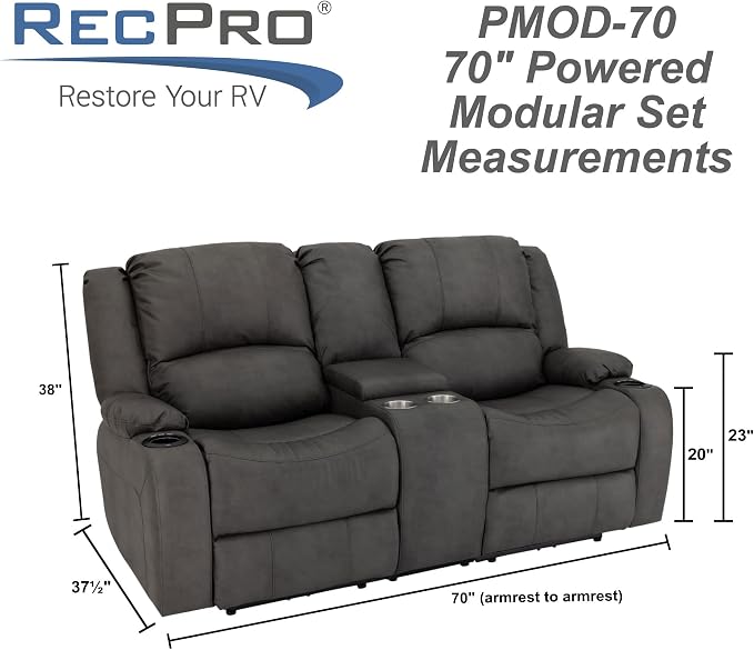RecPro Charles 70" RV Wall Hugger Reclining Sofa | Gunmetal