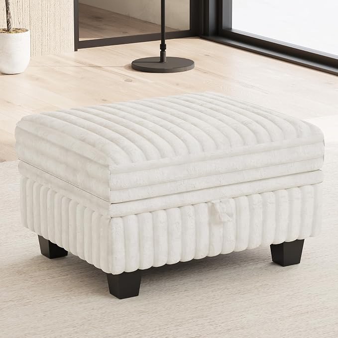 Belffin Corduroy Fabric Ottoman with Storage Ottoman for Modular Sectional Couch Beige Couch