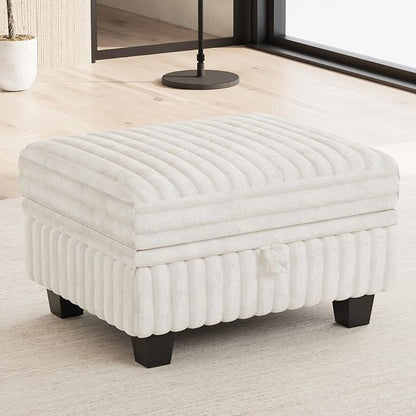 Belffin Corduroy Fabric Ottoman with Storage Ottoman for Modular Sectional Couch Beige Couch
