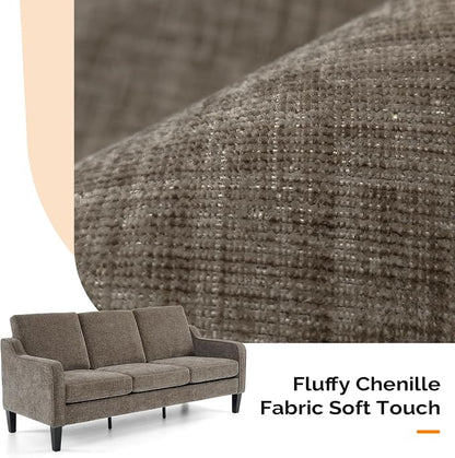 VINGLI Couches for Living Room, Brown 71" Small Sofa Mid Century Modern Couches 3 Seater Comfy Couch Upholstered Soft Chenille Floor Couch for Bedroom, Apartment, Office