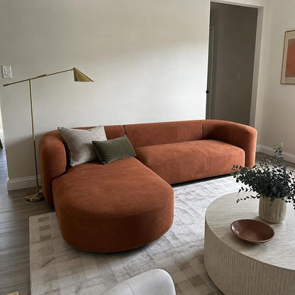 Acanva Luxury Modern Tight Curved Back Velvet Sofa, Minimalist Style Comfy Couch for Living Room Apartment, L-Shape Left Chaise, Tangerine