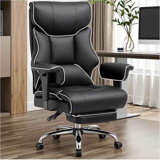 GTPLAYER Big and Tall Gaming Chair 400lbs Heavy Duty Office Chair with Foot Rest & Ergonomic Pocket Spring Cushion, High Back Lumbar Support for Lower Back Pain Relief, White/Black