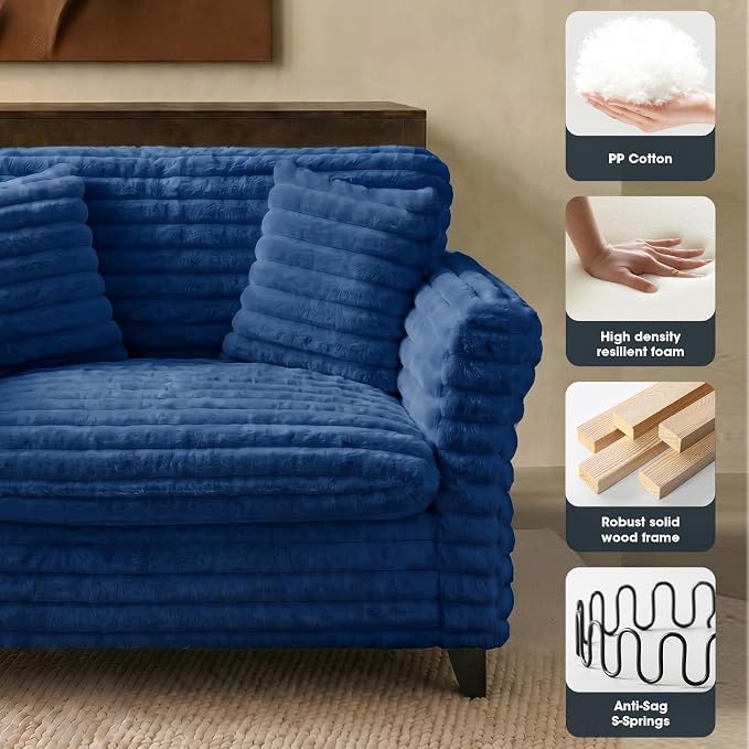 ERYE 46.9" Corduroy Upholstered Accent Chair Wide Seat Armchair for Living Room Bedroom, Modern Cloud Cushion Armchair W/ 2 Pillows and Wooden Legs for Home Apartment Office