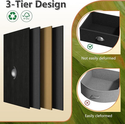 Night Stand, End Table with 2 Drawers Nightstand for Bedroom, Small Fabric Dresser Organizer, Bedisde Table Side Table with Open Storage Shelf, Black