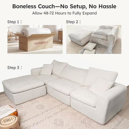 Oversized Modular Sectional Sofa, Boneless Cloud Couch with L-Shaped Chaise, Upholstered Deep Seat Comfy Couch for Living Room, No Assembly | for Living Room