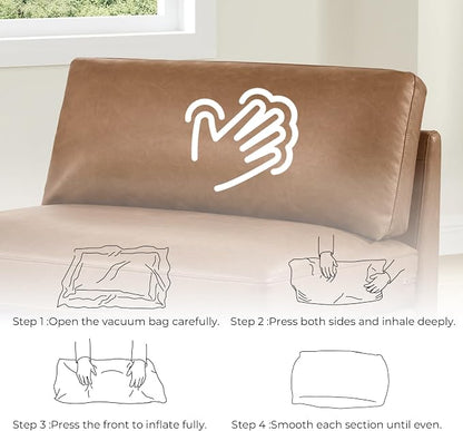 CHITA 118” Super Large Luxury Sectional Modular Sofa, Down Filled, 3 Seat Couch, Faux Leather in Camel
