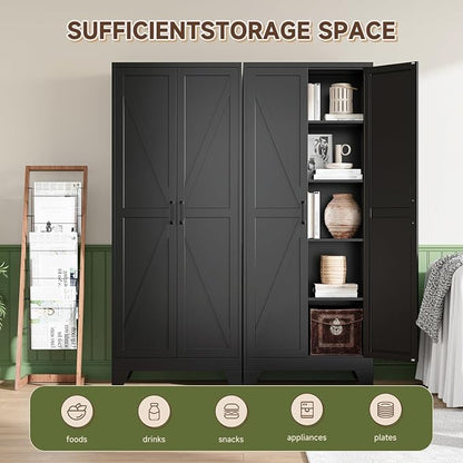 Letaya 75" H Metal Storage Cabinet with 2 Doors and 4 Shelves,Tall Kitchen Pantry Cabinets,Farmhouse Utility Pantry Organizers for Cupboard/Dining/Bathroom/Home Office/Garage Room,Black