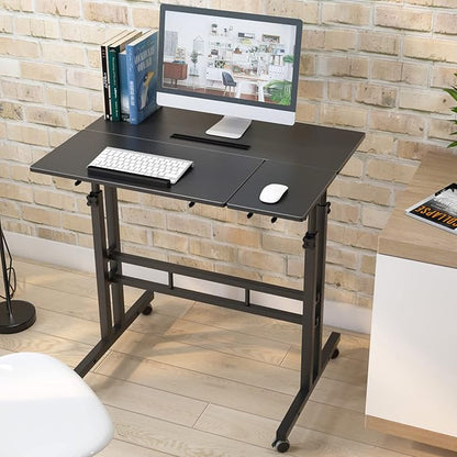 SogesHome 31.5 inches Adjustable Laptop Desk Table, Portable Computer Stand with Cart Tray and Computer Host Stand, Black