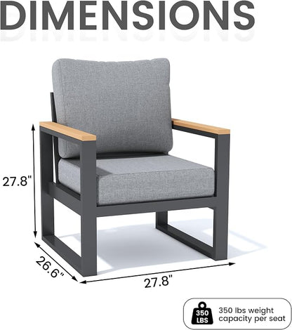 Sundale Outdoor 2 Pieces Patio Aluminum Armchairs, All-Weather Outdoor Furniture with 6” Olefin Cushion & Wide Armrest, Outdoor Chairs or Garden Deck Porch(Grey)