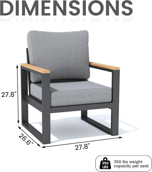Sundale Outdoor 2 Pieces Patio Aluminum Armchairs, All-Weather Outdoor Furniture with 6” Olefin Cushion & Wide Armrest, Outdoor Chairs or Garden Deck Porch(Grey)