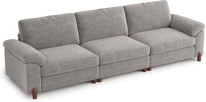 SITJOY Large Cloud Couch, 118" Wide 3 Seater Sofa, Light Gray Chenille | Detachable and Washable Chenille Cover Sectional Sofas for Living Room, Deep Seat Wide Couch