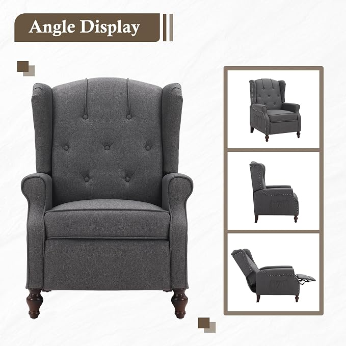Wingback Recliner Chair with Massage and Heat Tufted Fabric Push Back Arm Chair, Recliner Chair for Living Room Bedroom Home Theater (1,Grey)