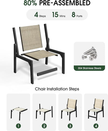 Patio Stackable Chair, HDPE Armless Outdoor Dining Chairs with Wide Seat, All-Weather Textilene Oversized Porch Chair for Garden, Poolside, Backyard, Deck | Black