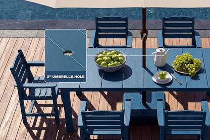 Perli™ 5-Piece Outdoor Dining Set, All-Weather HDPE Patio Furniture with 4 Armrest Chairs and Rectangular Table, UV-Resistant 4-Person Set for Deck, Backyard, Blue