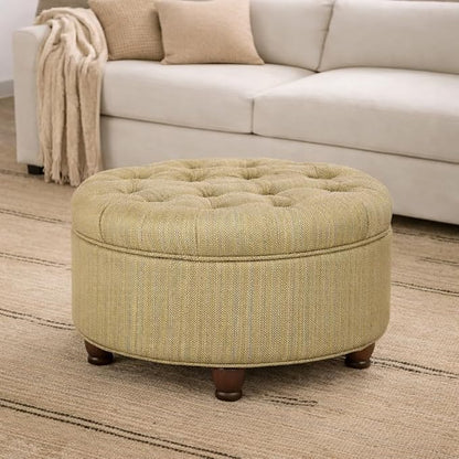HomePop 25" Button Tufted Round Storage Ottoman - Tan & Cream Tweed