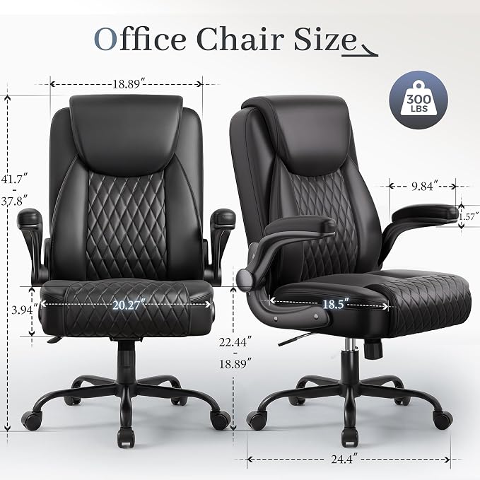 GTPOFFICE Executive Office Chair with Comfortable Lumbar Support, Ergonomic Gaming Chair with Flip-up Armrests & Zoned Pressure-Relief Cushion, Comfy PU Leather Desk Chair, Light Black