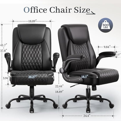 GTPOFFICE Executive Office Chair with Comfortable Lumbar Support, Ergonomic Gaming Chair with Flip-up Armrests & Zoned Pressure-Relief Cushion, Comfy PU Leather Desk Chair, Light Black