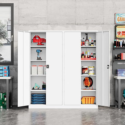 Fesbos Metal Storage Cabinet-72” Tall Steel File Cabinets with Lockable Doors and Adjustable Shelves-White Steel Storage Cabinet for Kitchen, Office, Garage