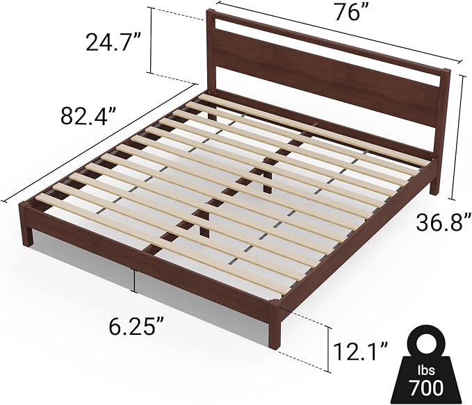 LIFEMENT Signature Wood Platform Bed Frame with Headboard, Essential, Noise Free, Under Bed Storage, No Box Spring Needed, Easy Assembly (Walnut, King (U.S. Standard))