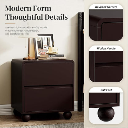 Furniway 3 Piece Bedroom Set, 6 Drawer Dresser and 2 Drawer Nightstand Set of 2 with Round Legs, Modern Wood Chest of Drawers Storage Cabinet for Bedroom, Brown