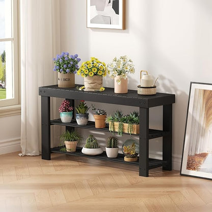 Sweetcrispy 3-Tier Shoe Rack Bench for Entryway, 35 Inches, Black | Bamboo Shoe Storage Bench, Shoes Rack for Entrance, Living Room, Balcony, 8 Pairs, 286lb Capacity