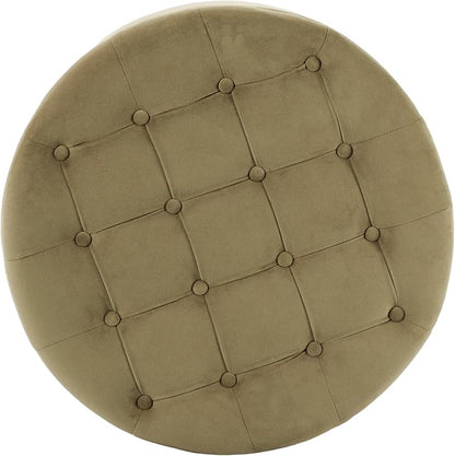 HomePop 28" Button Tufted Velvet Round Storage Ottoman - Light Sage Green Velvet