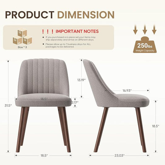 MALOL Upholstered Dining Chairs Set of 6, Modern Fabric Kitchen Chairs with Back, Wood Legs for Kitchen Dining Room Restaurant, Taupe