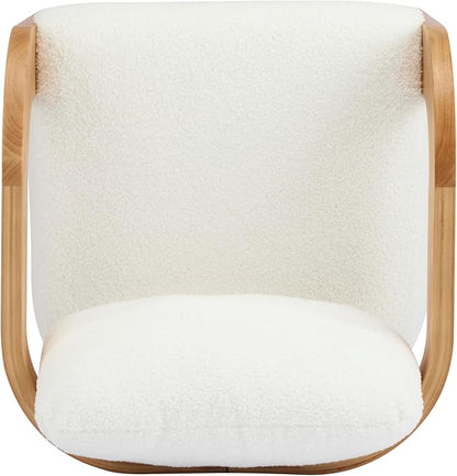 Christopher Knight Home Yorick Modern Boucle Dining Chair Set of 2 with Cushion, Solid Wood Dining Room Armchair Set, Curved Backrest Kitchen Side Chair, Living Room Comfy Extra Seat, Natural+White