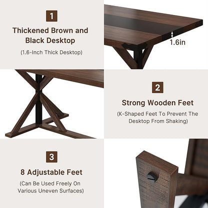 Hlivelood 71 Inch Dining Table for 6 People, Rectangular Kitchen Farmhouse Table W/Thickness Waterproof Wood Tabletop,Long Dining Room Tables W/Wood Strip Base for Kitchen Living Room(BR)