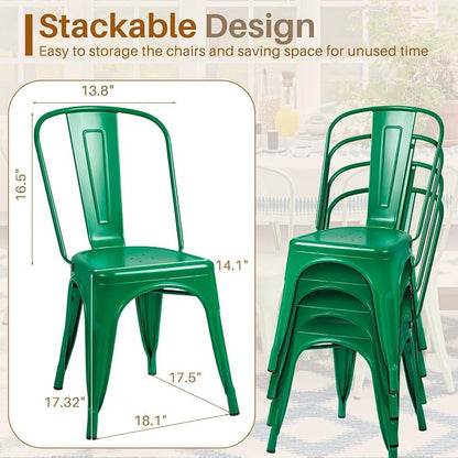 Furmax Metal Dining Chair Indoor Outdoor Use Stackable Classic Trattoria Chair Chic Dining Bistro Cafe Side Metal Chairs Set of 4 (Green)