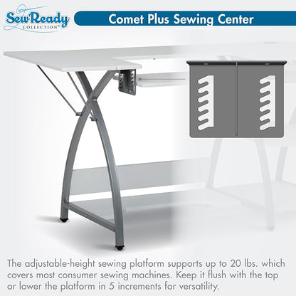 Comet Plus Sewing Table with Wire Mesh Drawer + Shelves - Can Also Be Used as Computer Desk