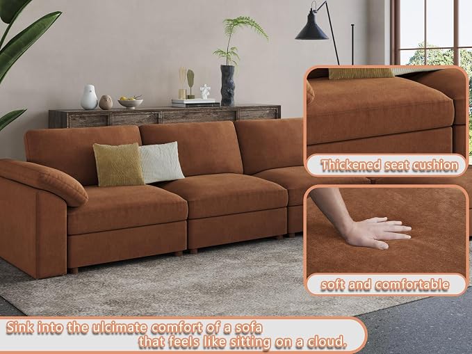 EASE MOOSE Large Sectional Modular Sofa，Large L Shape Sectional Couch Wide Deep Modular Sofa Couch Brown