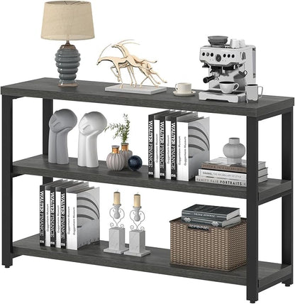 EXCEFUR 47 Inch Rustic Metal and Wood Entryway Table, Console Table Behind Couch with 3 Tier Storage Shelves, Sofa Table for Living Room Hallway Foyer, Industrial Grey
