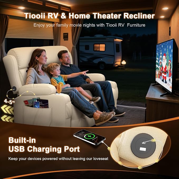 Loveseat Recliner Sofa, Home Theater Seating with Massage, Reclining Loveseats with Console, Wall Hugger RV Couch Movie Theater Chairs, RV Furniture Sofas with USB, Cup Holders, Drawer for Gaming Room