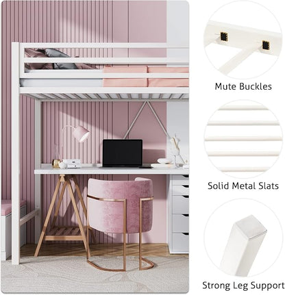 SHA CERLIN Loft Bed Twin Size with Ladder and Guardrail,White | Heavy Duty Metal Slats Support,No Box Spring Needed,Small Space Saving Furniture for Bedroom Dorm