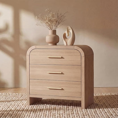 Night Stand [Unique Curved Profile] [FSC-Certified Wooden Board] 3-Drawer Nightstand 26.7" H Metal Handle Modern Sturdy Bedside Table Side Table End Table