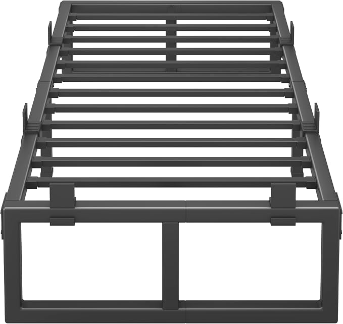 Twin Bed Frames, 14 Inch Metal Platform Bed Frame with Squeak Free U-Slot Design, 6 Non-Slip Guards, 3500lbs Heavy Duty Steel Slat Support, No Box Spring Needed, Under Bed Storage, Black