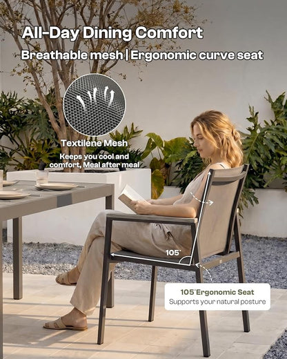Outdoor Dining Chairs Set of 2, Aluminum Patio Armchairs, All Weather Patio Dining Furniture for Backyard, Deck, Poolside (Gray)