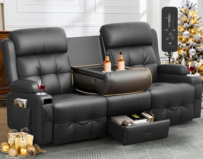 Recliner Sofa, Massage Reclining Sofa 3 Seater Sets Heavy Weight Capacity, RV Loveseat Couch Clearance with Flip Back Console, Storage, Cup Holders, Wall Hugger Reclining Couch for Living Room