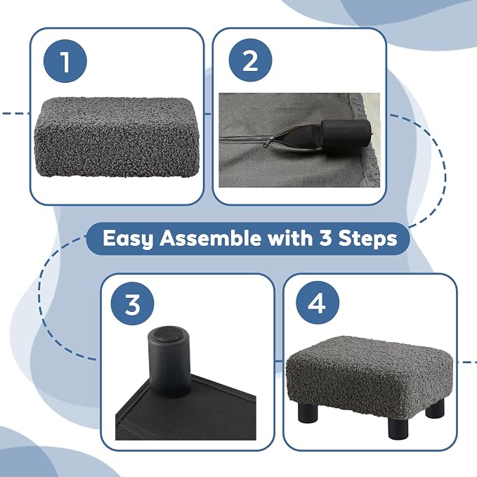 BRIAN & DANY Small Foot Stool Ottoman, Footstool with Legs, Sherpa Foot Rest for Couch, Foot Stools Small for Living Room, Bedroom and Office, Grey