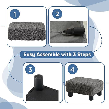 BRIAN & DANY Small Foot Stool Ottoman, Footstool with Legs, Sherpa Foot Rest for Couch, Foot Stools Small for Living Room, Bedroom and Office, Grey