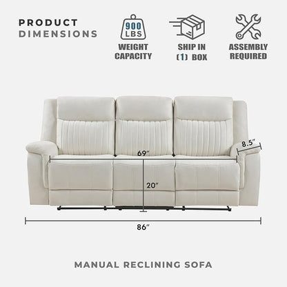 Lexicon Manual Double Reclining Sofa, Polished Microfiber Upholstered 3 Seater Manual Sofa Recliner for Living Room, Wall Hugger, Easy Assembly, Beige