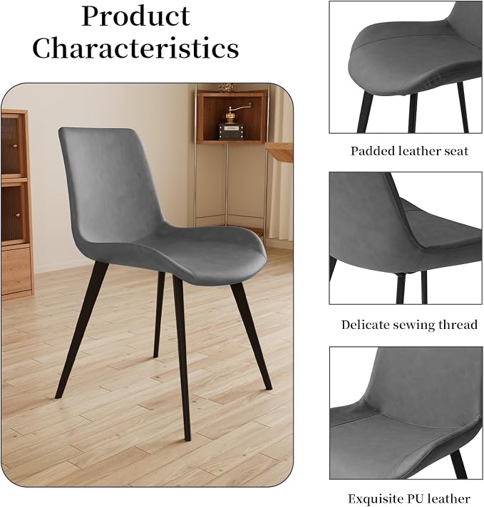 HIPIHOM 43.2"-59.1" Extendable Dining Kitchen Table with 6 PU Chairs | 6 leather chairs included, mid century modern round table, oak MDF top, scratch resistant, space saving design